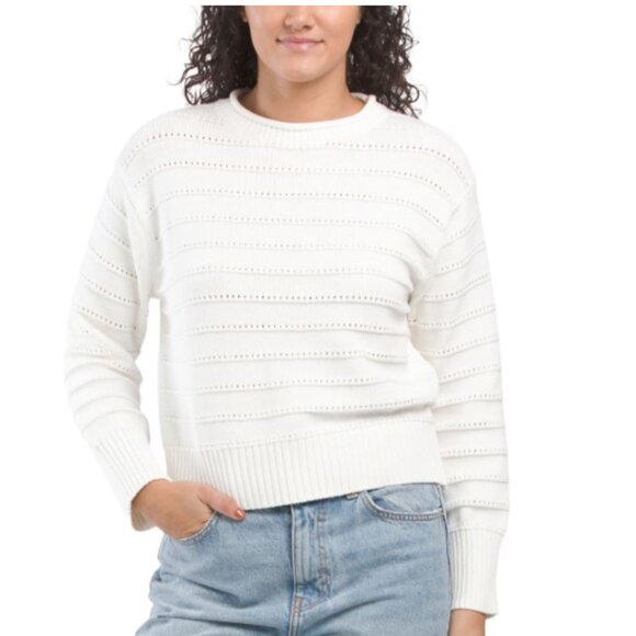 BRIT NY Sweaters - NWT BRIT NY Pointelle White Cotton Knit Roll Neck Sweater Size L